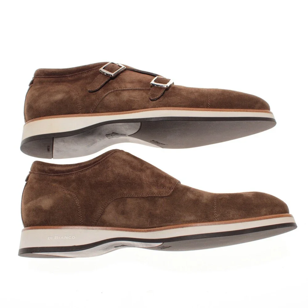Di Bianco NWD Double Monk Strap Dress Shoes Size 9 US in Brown Suede